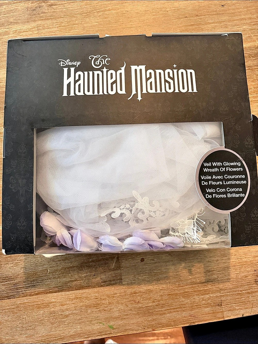 Disney Haunted Mansion Veil with Glowing Wreath of Flowers Halloween Veil in